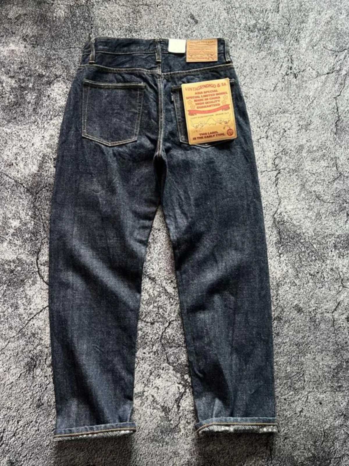15oz Heavyweight Thick Selvedge Indigo Denim Jeans Sakura Ruffle 2025 Spring 100% Cotton Loose Straight Pants Japanese Men 501 X250514