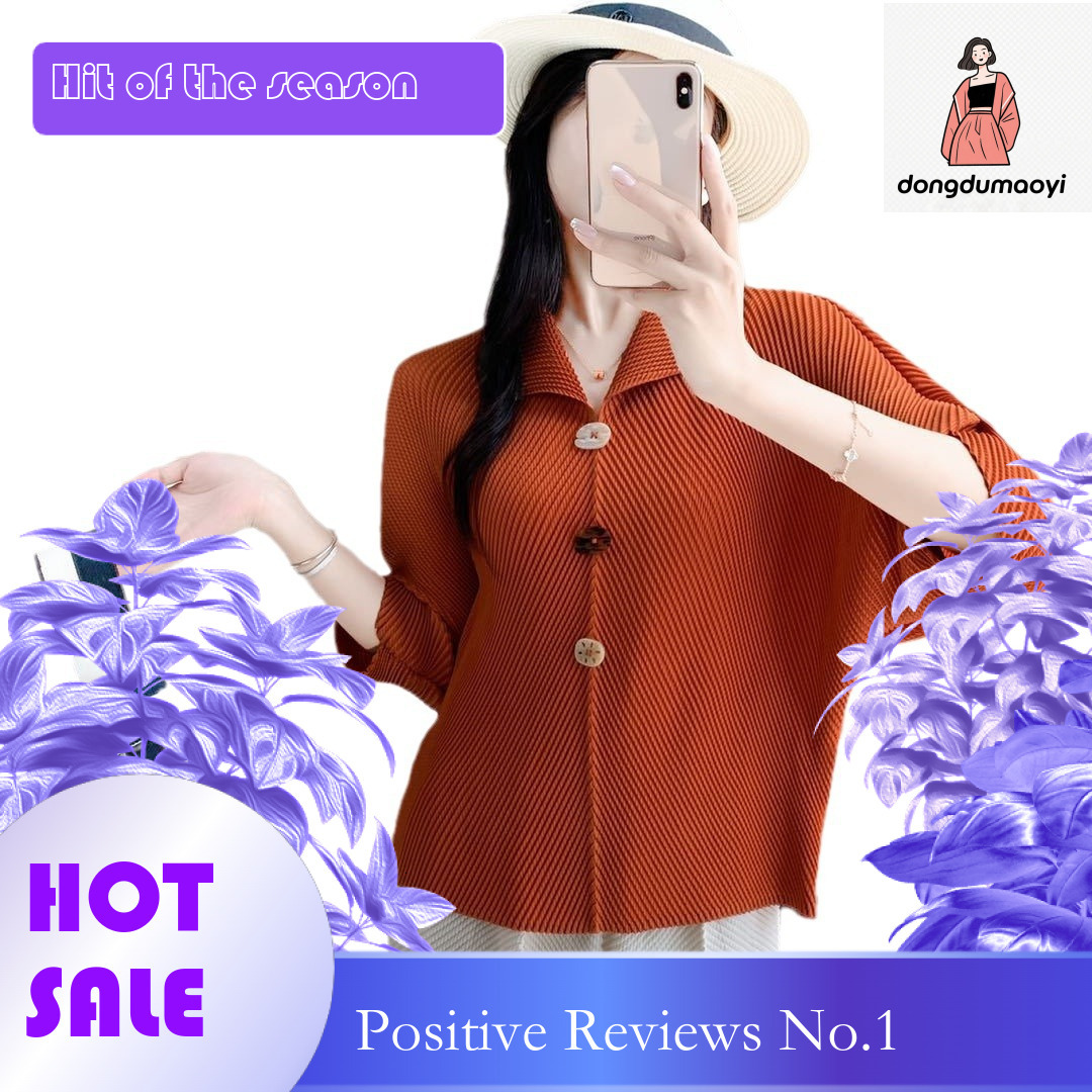 dongdumaoyi Miyake Shirt Women's 2024 Autumn New Dragon Scale Fold T-shirt Versatile Loose Look Thin Long Sleeve Temperament Collar Top