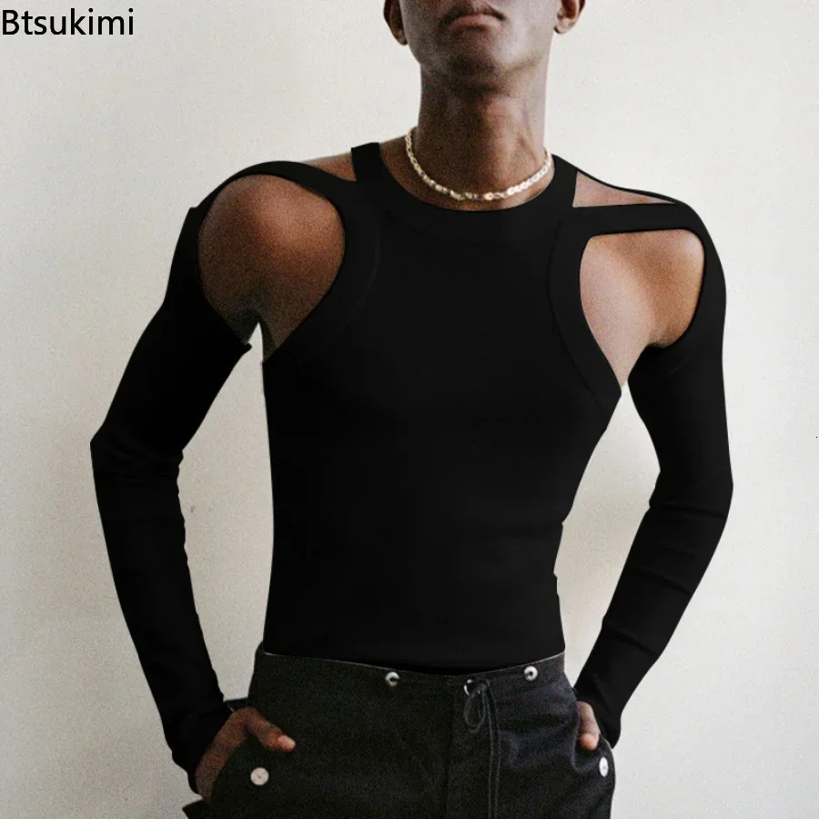 2025 Mens Summer Sleeveless Solid Tank Tops Streetwear O Neck Hollow Out Knitted Vest Sexy Mens Fashion Pullovers Tops Vest 250513