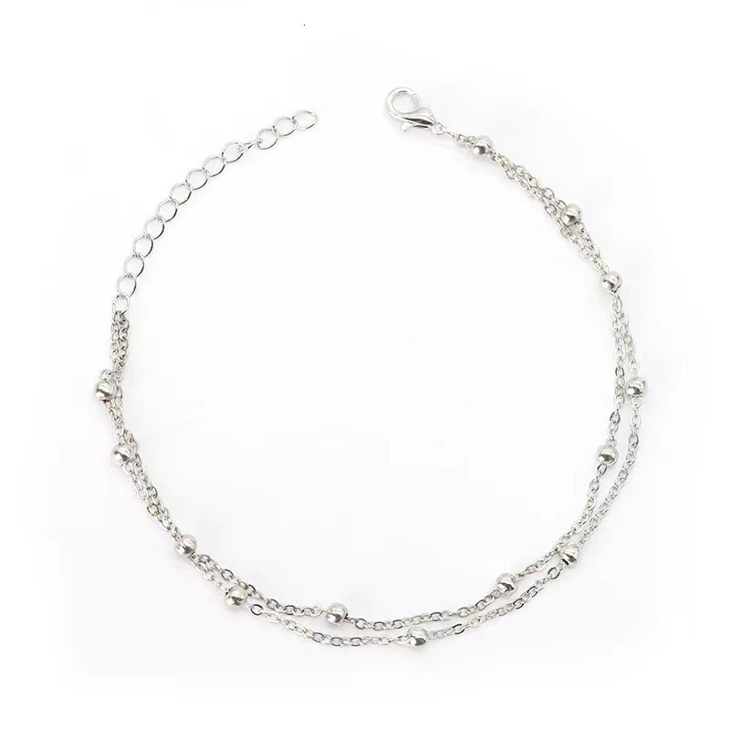 Minimally designed metal bead chain double layered women's bracelet with delicate clip on beads