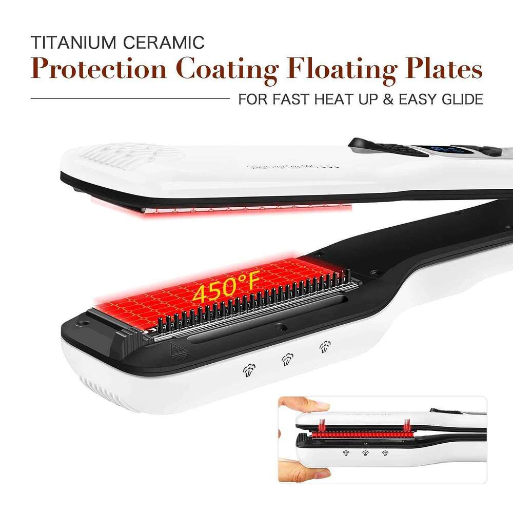 Electric Steam Straightener Professional Ceramic Wide Curling Flat Iron Hair Plates Lcd Display Hot Comb Straightening