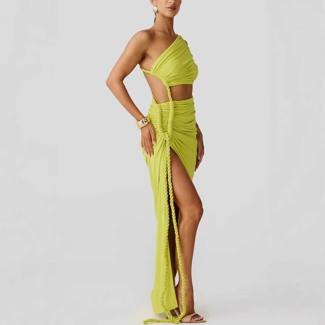 Womens Irregular Sexy Backless Hemp Rope Slit Dress for Spring/summer 2025XJ250514