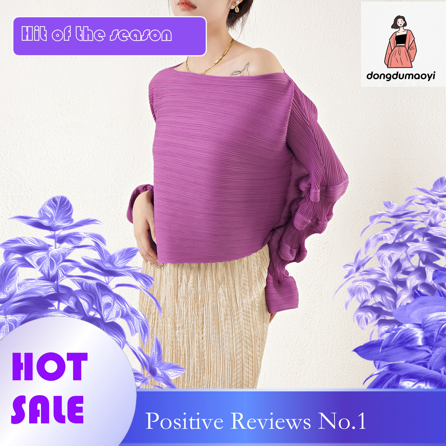 dongdumaoyi Wrinkled Irregular One Shoulder Top for Women's Miyake New Style, High End, Tailored, niche temperament, Pure Desire Base T-shirt