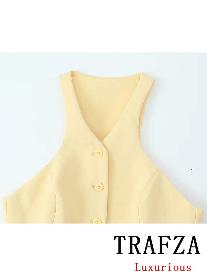 TRAFZA Vintage Chic Solid Women Sashes Suit Single Breasted Sleeveless Top Straight Long Skirt Fashion Autumn 250514