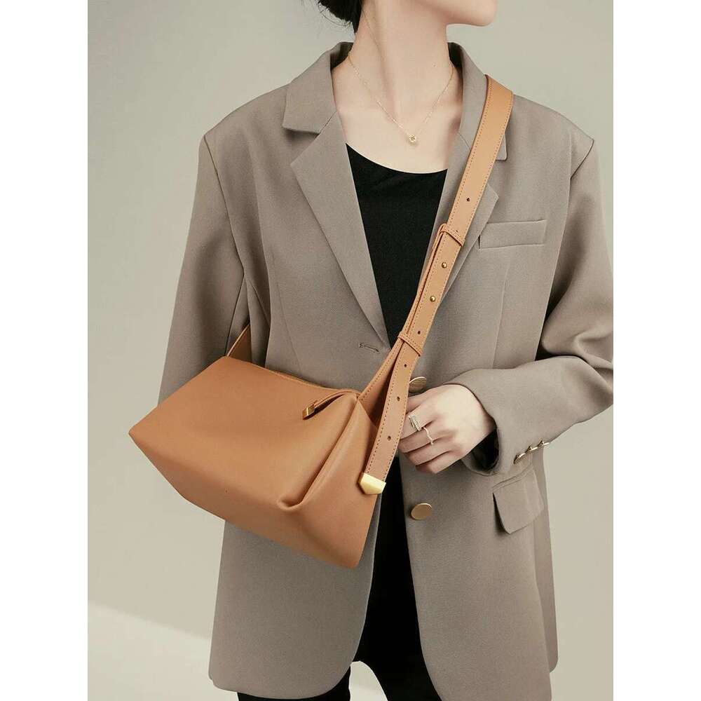 Black Cowhide Women's Pillow 2024 Summer Classic Genuine Leather Soft Underarm Bag Fashion Lady Commuter Pouch