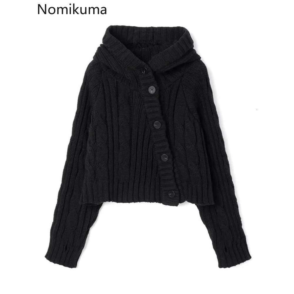 Vintage Cropped Cardigan Jackets Women Clothing Pull Femme Hooded Knitted Ribbed Sweater Tops Chic Casual Knitwear Sueter Mujer