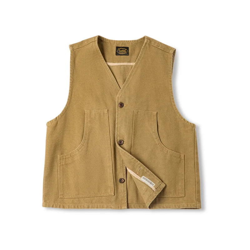 Maden Mens Vintage Hunting Vest Khaki Sleeveless Jacket Casual Outdoor Tactical Womens Solid Color Waistcoat 250506