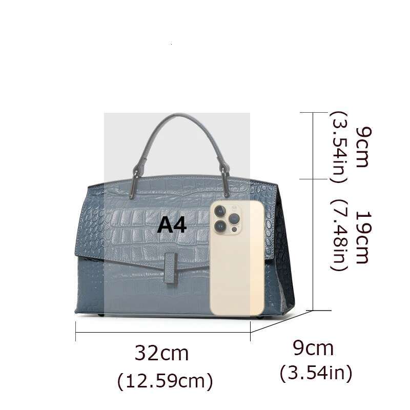 Aidrani Fashion Genuine Leather Women's Handbag With Crocodile Pattern Blue Cowhide Briefcase