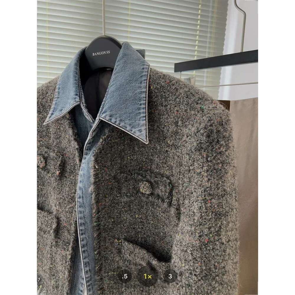 Chic Denim Patchwork Jacket Women's 2024 Autumn New Tassel Turn Down Collar Pocket Short Coat Commute Korean Fashion Retro