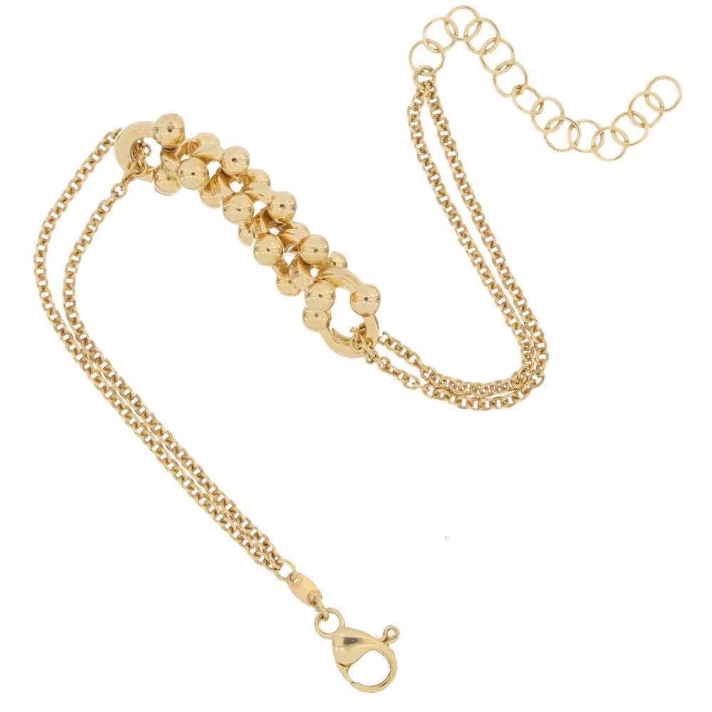 Made in Italy gold bracelet with double chains and bead accents, adjustable length, elegant design