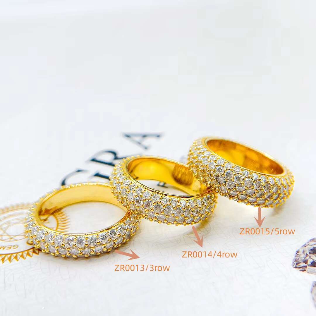 Luxury Design 3 Rows 4 Rows 5 Rows Moissanite Hip Hop Jewelry Diamond Rings Mens 925 Sterling Silver Moissanite Ring for Men
