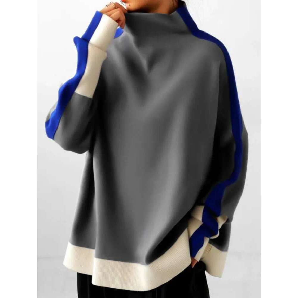 Freeacy Women's Pullover Sweatshirt High Neck Long Sleeve Contrast Color Loose Fit Shirt Top 2025 Spring Fashion Casual Tops Designer