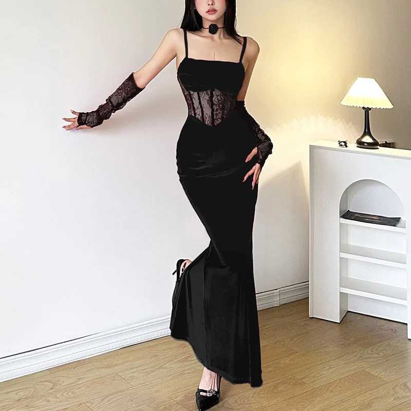 Nibber Winter Sisters Party Formal Senior Elegant Mature Sexy Beautiful Dirty Womens Long Lace Fishbone Sling Dress With SleeveXJ250514