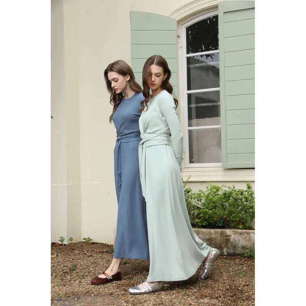 AS 2025 Summer Ribbing Closed-Fit Wrap Tops + Aline Dress High Stretch Matching Sets