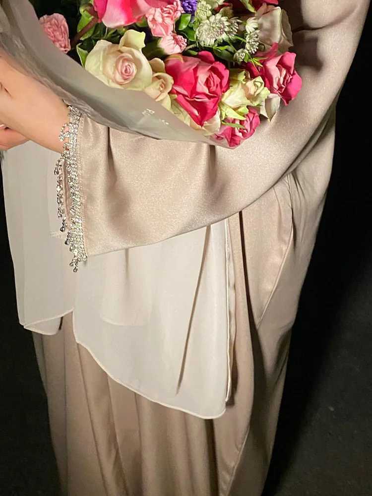 New Muslim Elegant Abaya Cuff Beading Islam Black Dress Dubai Long Woman Evening Robe Kaftan Moroccan Wedding Caftan Ramadan X250514