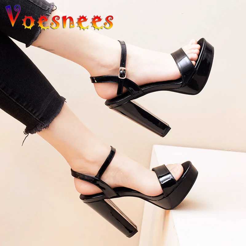 Brand Women Shoes Chunky Heel 12CM Summer Sandals Waterproof Platform Simplicity Career High Heels Plus Size Ankle Buckle Strap W250514