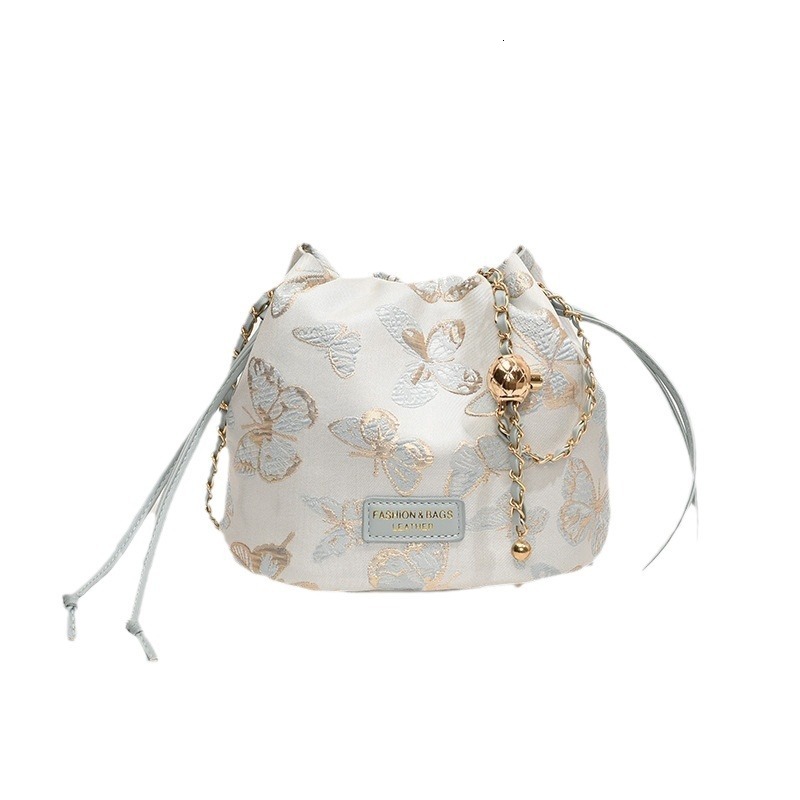 2025 new bag Chinese embroidery women's niche simple high-end bucket designer lucky bag shoulder crossbody bag premium texture chain bucket bag