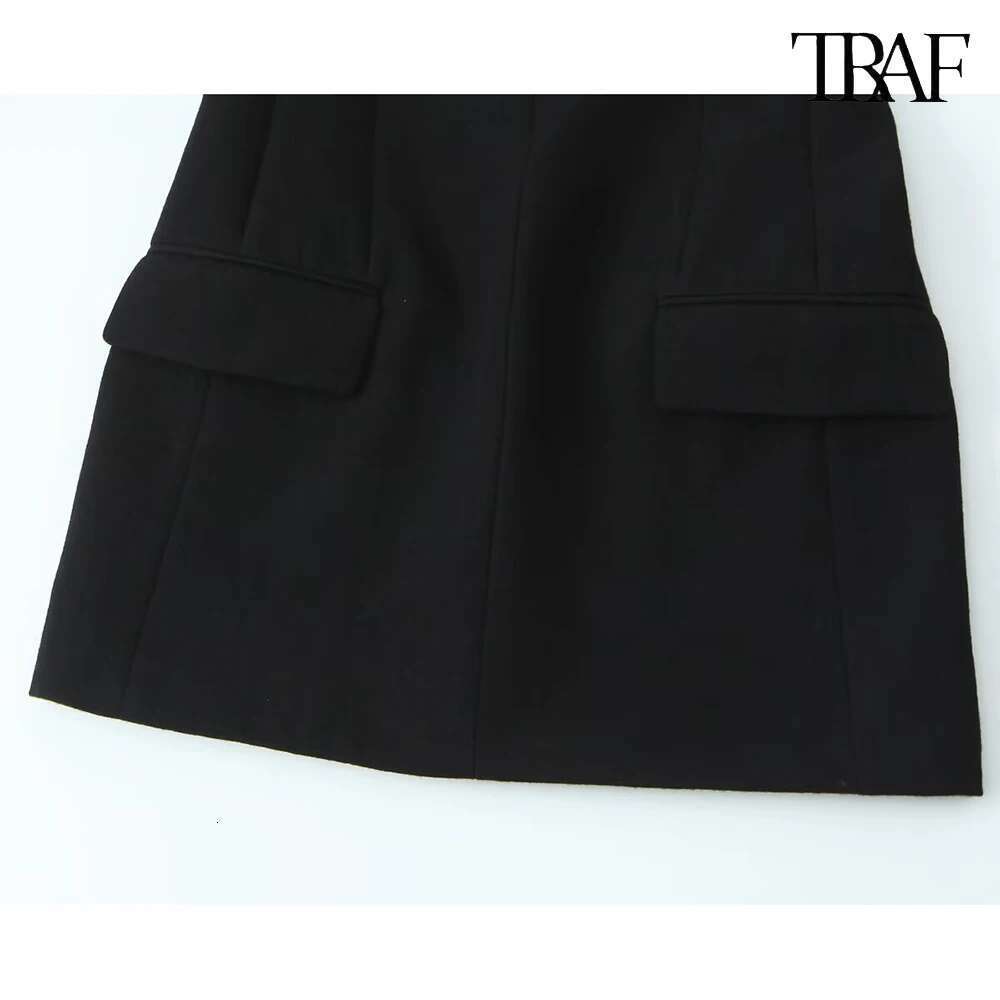 TRAF New Women's Solid Colour with Padded Sexy Mini Deep V Neck Slope Shoulder Dress 2025 Vintage Slim Dresses