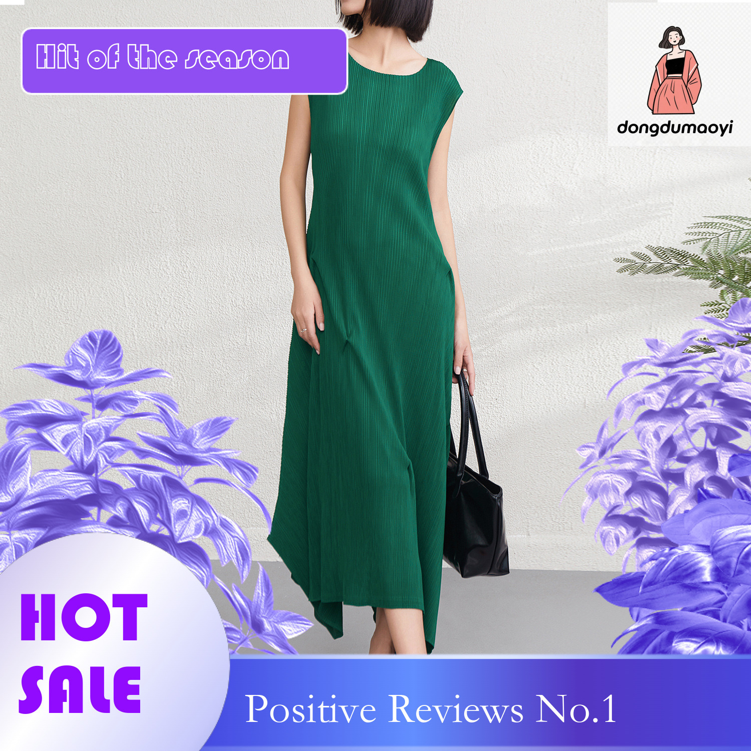 dongdumaoyi Miyake s new pleated dress with irregular temperament for women clothing in the summer of Round neck sleeveless slimming long skirt