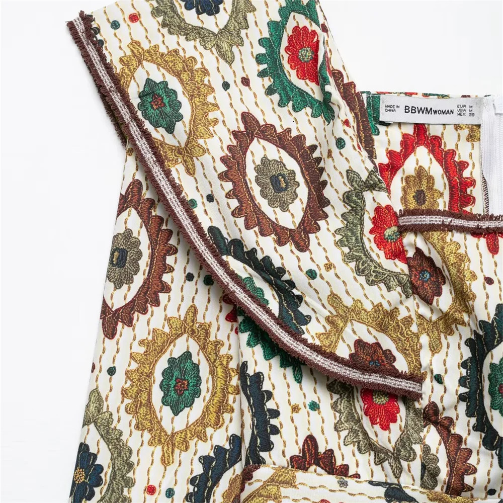 SpringSummer Product Womens Clothing Ethnic Style Printed Dress Temperament Lotus Neck High Waist Line 250514