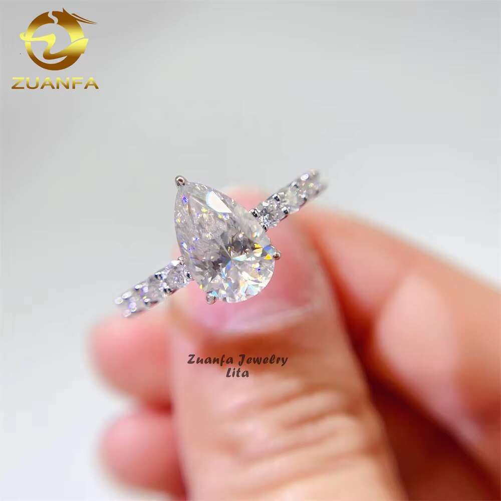 Factory Direct 925 Sterling Silver Women Wedding Rings Pear Cut 7*11mm 3ct Moissanite Engagement Ring