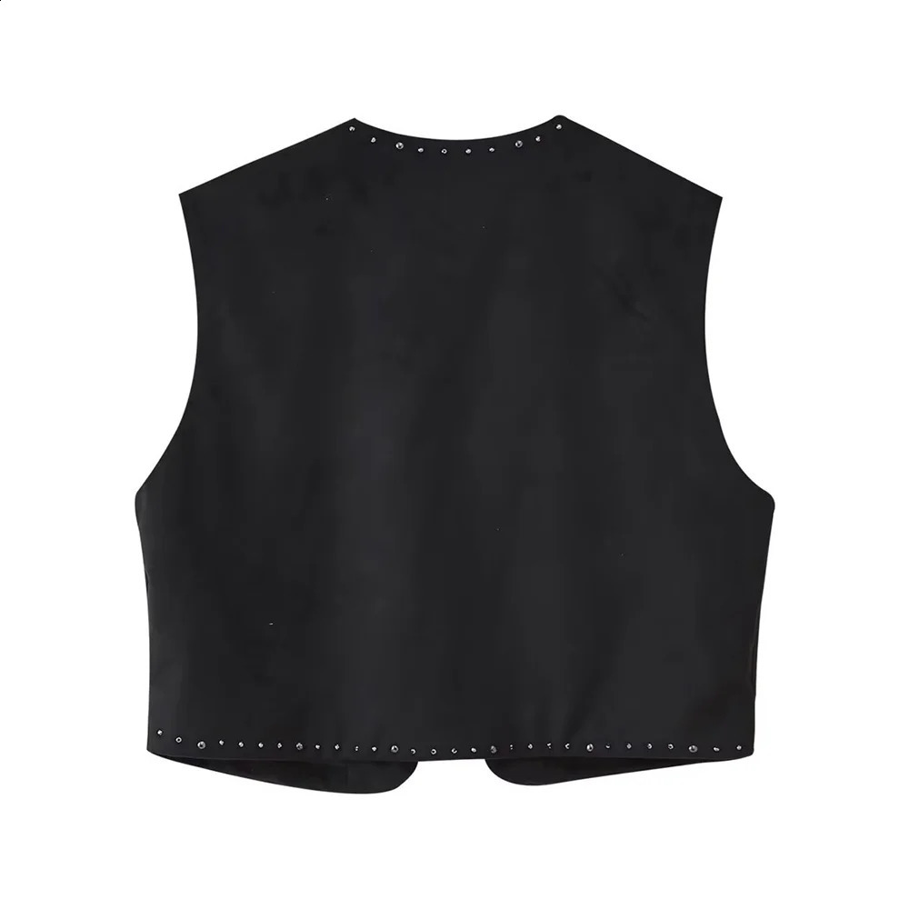 2025 Womens Clothing European and American Style n Bright Decoration Suede Texture Effect Tank Top 250506