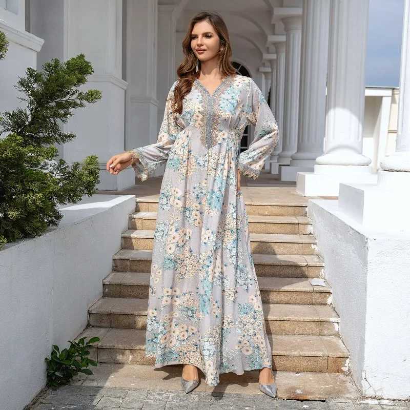 Muslim Robe Womens Clothing Floral Printed Maxi Dress Dubai Casual Loose Abaya Muslim Woman Come Dresses for Prom Evening X250514