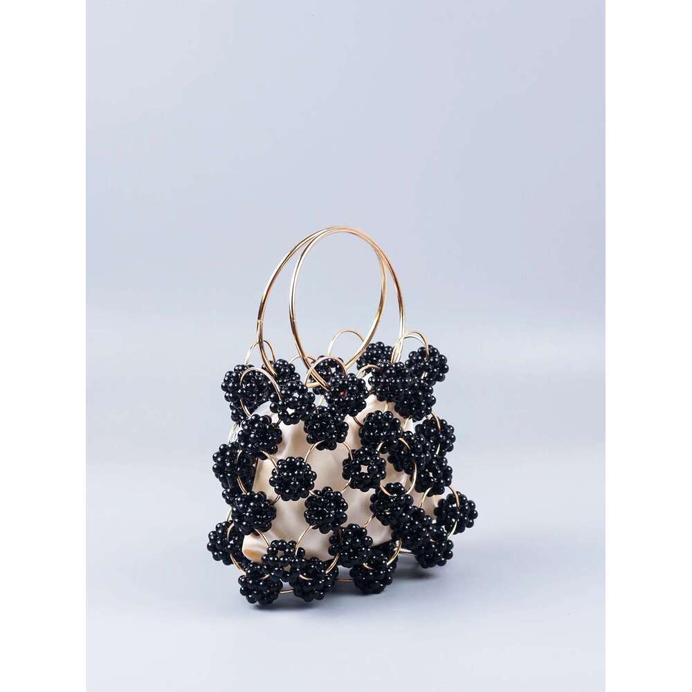 New Black Ball Beaded Dinner High Quality Women's Hollow Out Bag Fashion Versatile Handheld