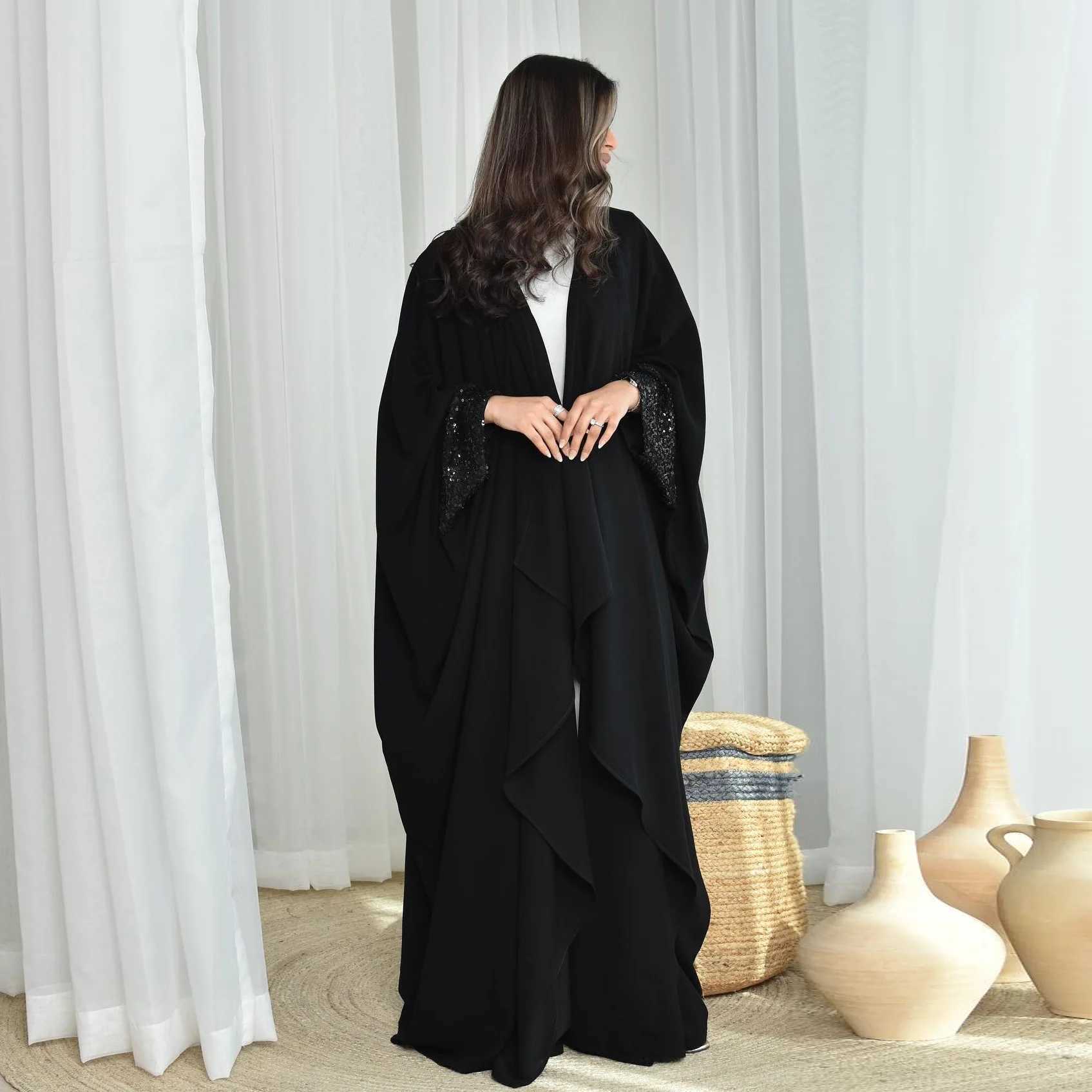 Eid Black Abayas for Women Modest Muslim Dress Dubai Open Abaya Kimono Jalabiya Ka Robe Femme Marocain Caftan Ramadan Kaftan X250514