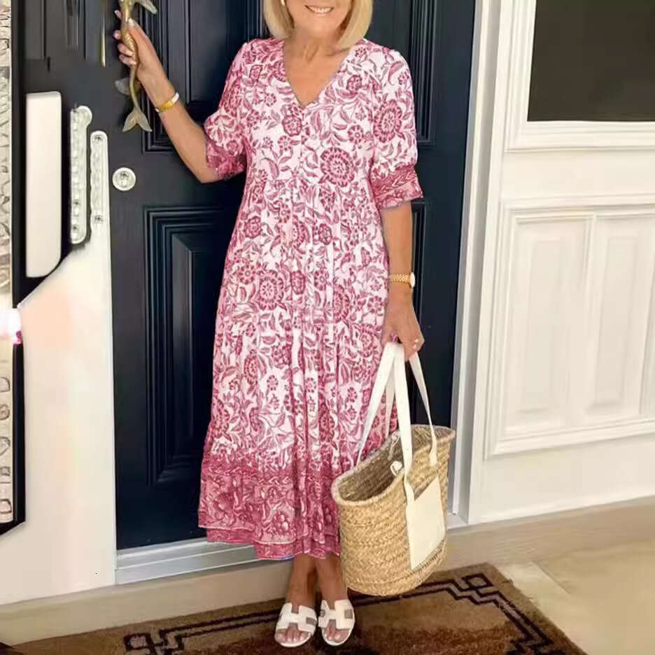 Women Clothes Dress New Large Super Fairy V Neck Fragmented Flower Dress For Beach Vacation Loose And Versatile Long Skirt KQ