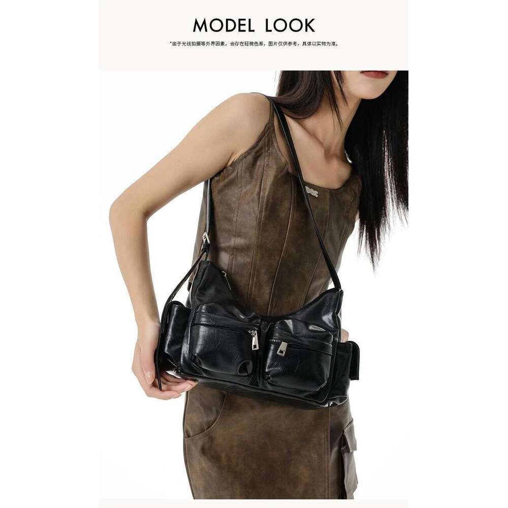 Jozy Fashion Trend Handbag Women New Design Black Multi-pocket Crossbody Y2k Biker Shoulder Underarm Bag Vintage High
