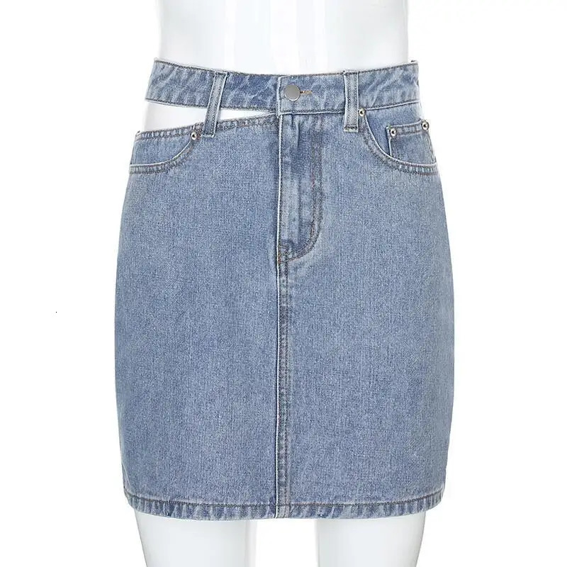 2025 Single-sided Hollow Denim Skirt with High Waist and Slimming Effect Casual Hip Hugging Denim Skirt for Women 250514