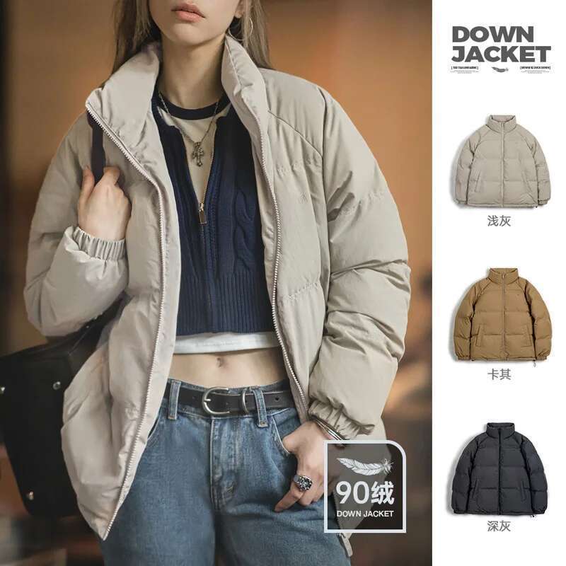 Maden Women Autumn Winter 90% White Duck Down Thickened And Warm Stand Collar Outerwear Coat Windproof Jacket