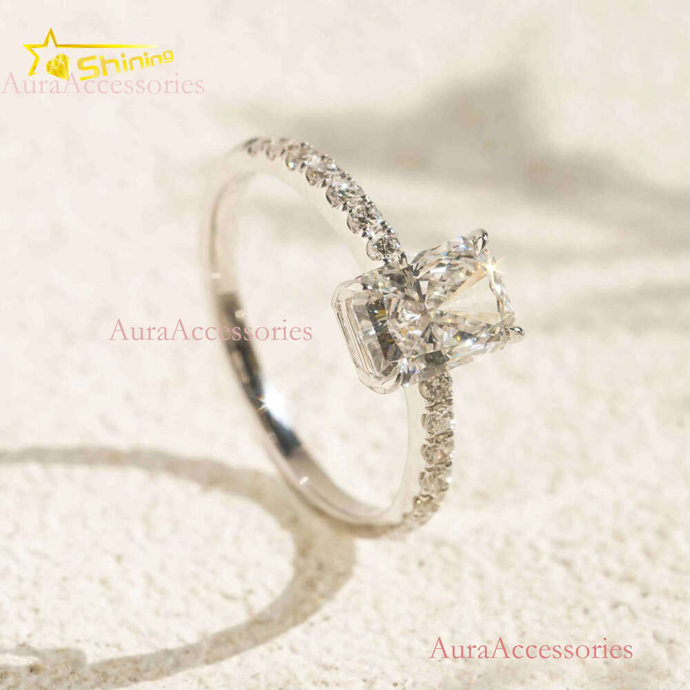 Real Solid White Gold Radiant Cut Lab Grown Half Band Eternity Dia Ring Fine Jewelry for Women Daily Use Wear