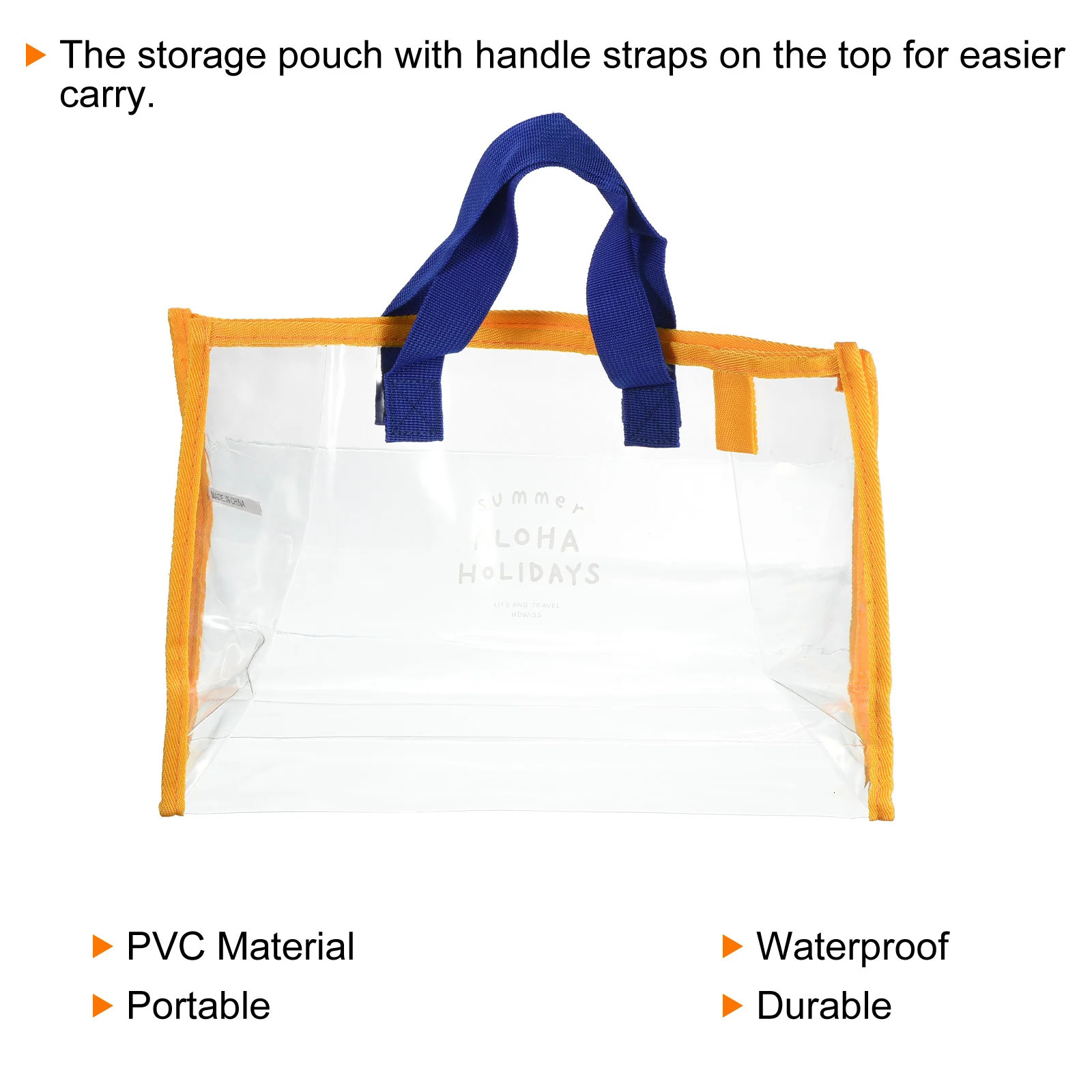 Clear Tote Bag PVC Beach Toiletry Pouch Makeup Cosmetic Organizer for Travel Swimming Blue OrangeRed Grey 250514