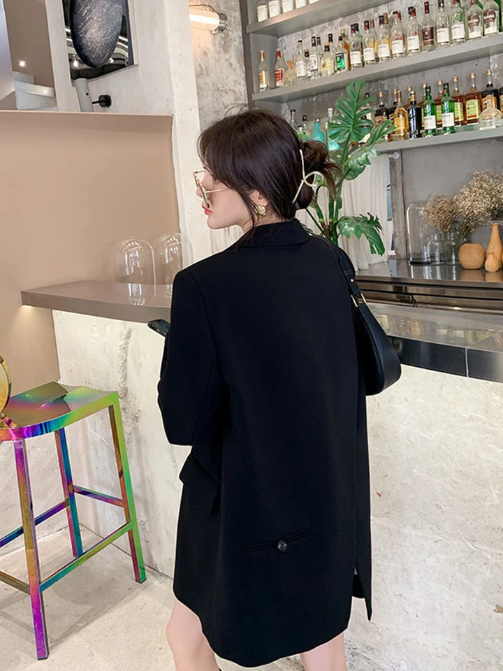 Zoki Back Slit Blazer Coats Women Casual Fashion Loose Korean Jackets Streetwear Chic Long Sleeve All Match Suit Tops 250513