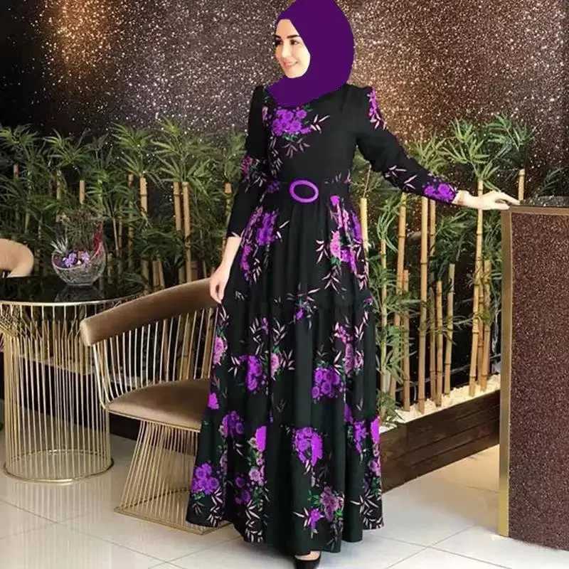 Womens Floral Hijab Dress Dubai Turkey Vintage Printing Robe Muslim Women Hijab Islam Arab Female Kaftan Morocco Party Gowns X250514