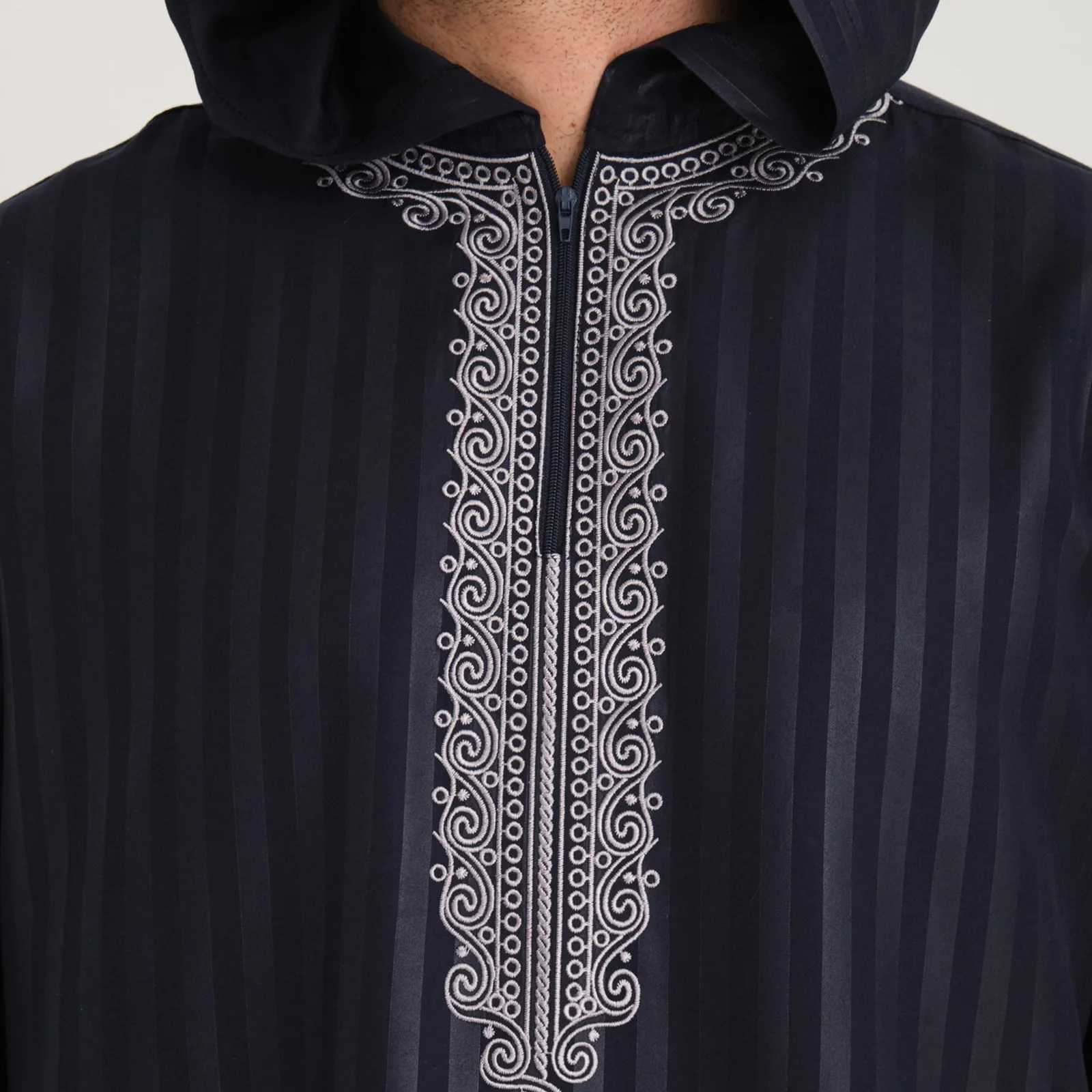 2025 Stripe Hooded Djellaba For Men Kaftan With Pockets Muslim MenS Thobe Morocco Thobes Islamic Clothing Robe Abaya X250514
