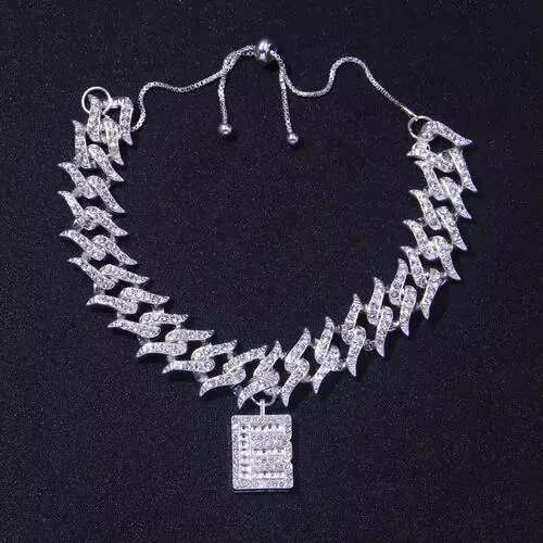 Men's Gold Cuban Link Chain Necklace Sier Bracelet & Anklet Set with Dia Iced Out Moissanite Pendant Hip Hop Style