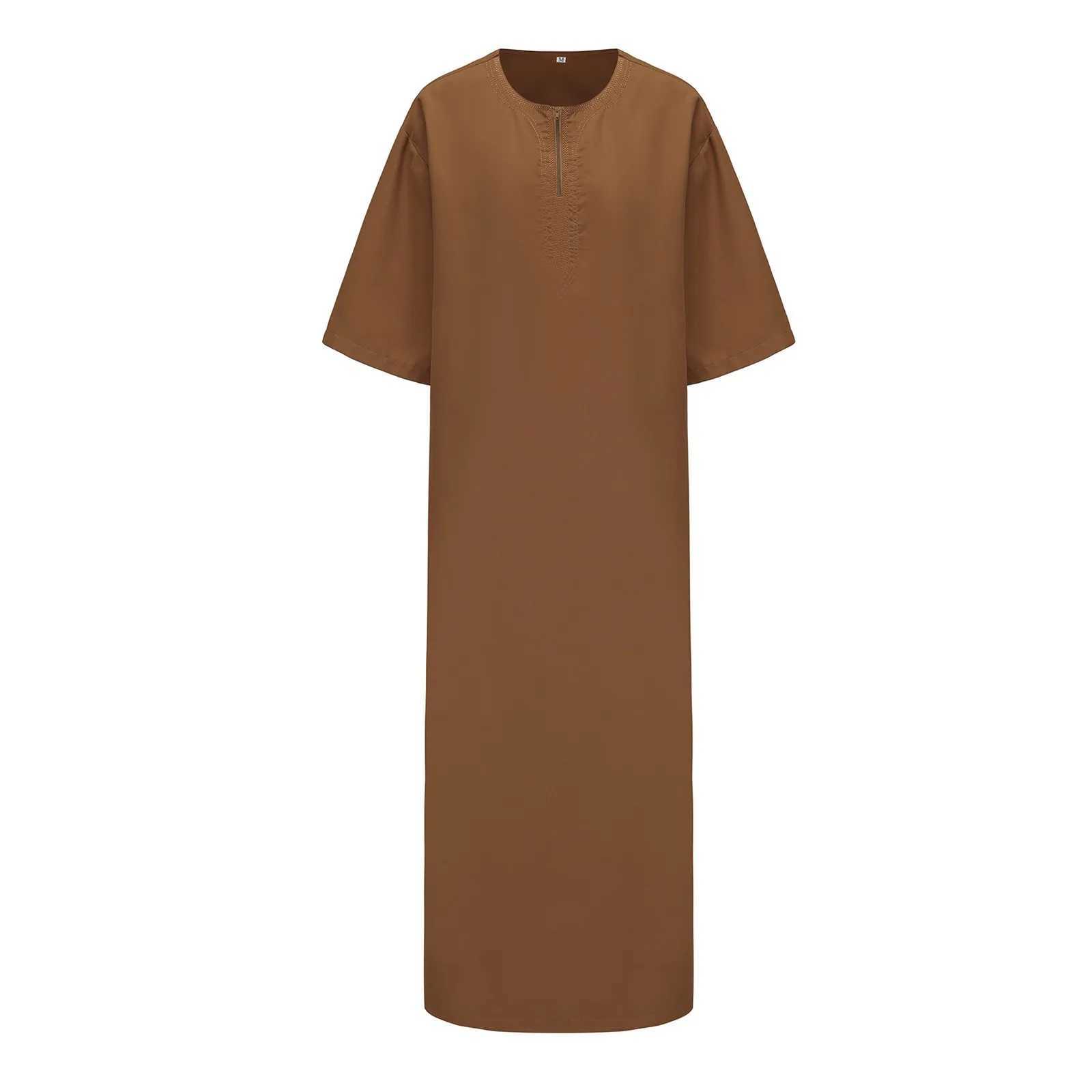 2025 MenS Muslim Jubba Thobe Solid Color Vintage Crew Collar Long Sleeve Robes Abaya Casual Male Islamic Arabic Kaftan X250514