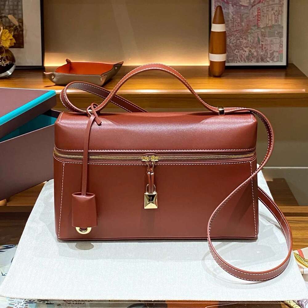 2024 New Large Size Genuine Leather Rice Box Handbag Women's Single Shoulder Slant Crossbody Handheld Bag