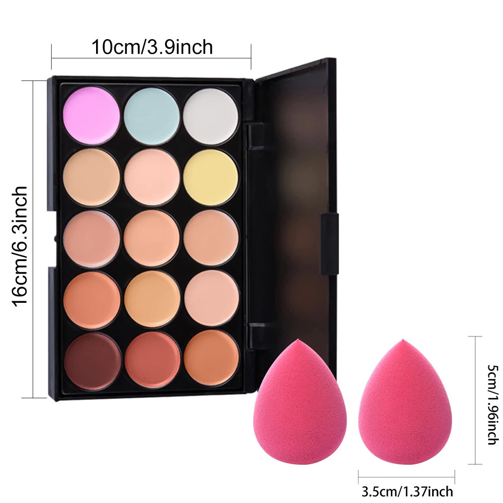 POPFEEL Concealer Palette Kit 15 Color Facial Camouflage Concealer with Sponge Puff 250512