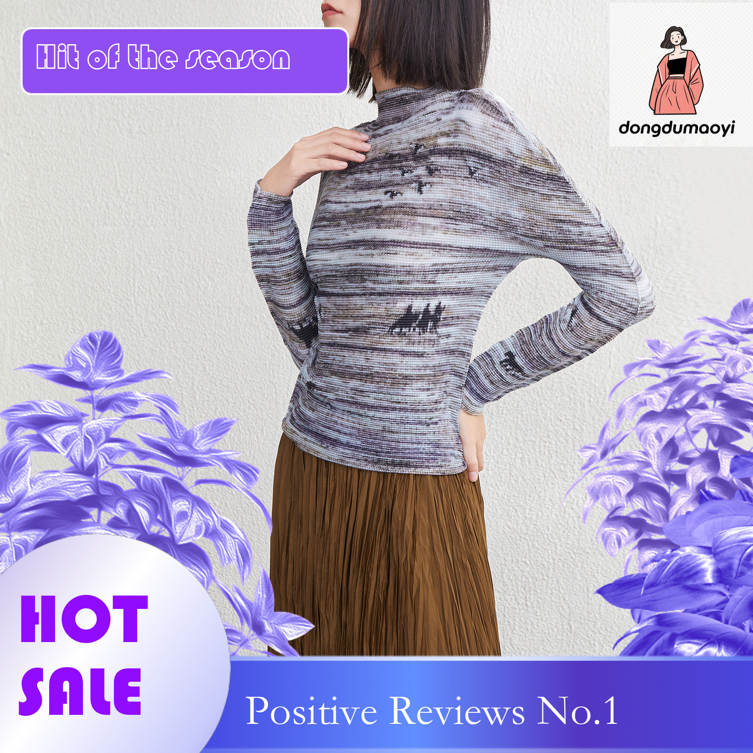 dongdumaoyi Half high collar base shirt for women in spring and autumn, three mansions new style, pleated elastic slim fit, inner layer, slimming effe
