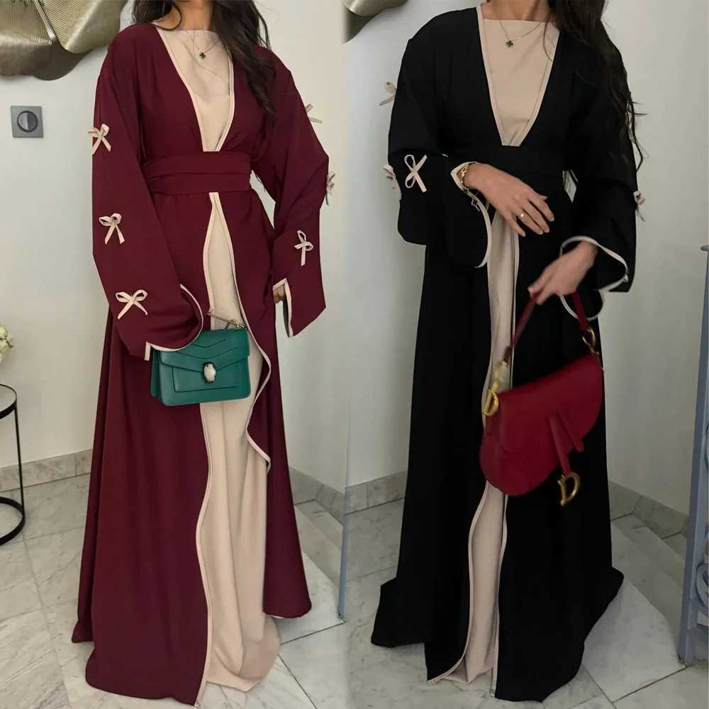 Bowknot Open Abaya for Women (No Inner) Ramadan Eid Hijabi Outfit Dubai Turkish Modest Islamic Clothing Muslim Kimono Abaya X250514