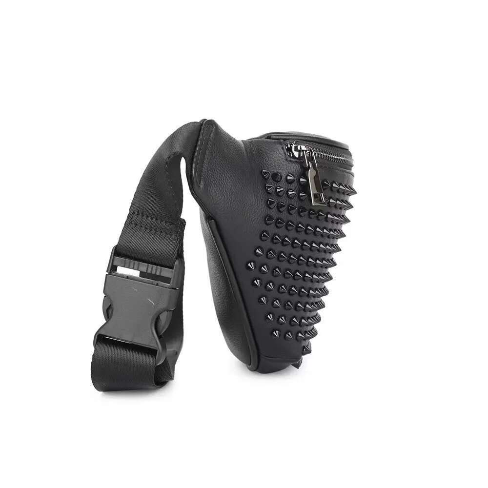 2025 Double Zipper Black PU Leather Fanny Chest Waist Bum Bag For Women*Men
