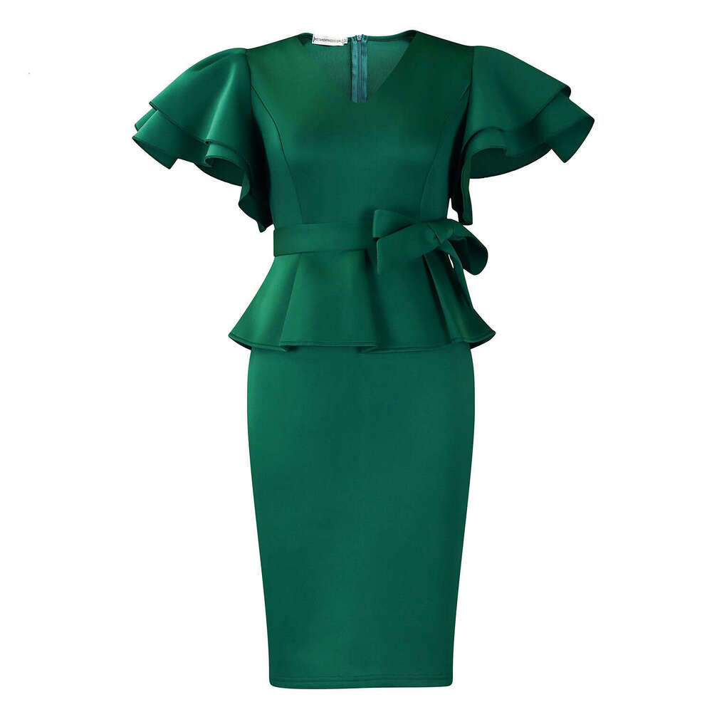 Women's Wear New Fashionable And Elegant Ruffle Edge Solid Color Hip Hugging Banquet Dress