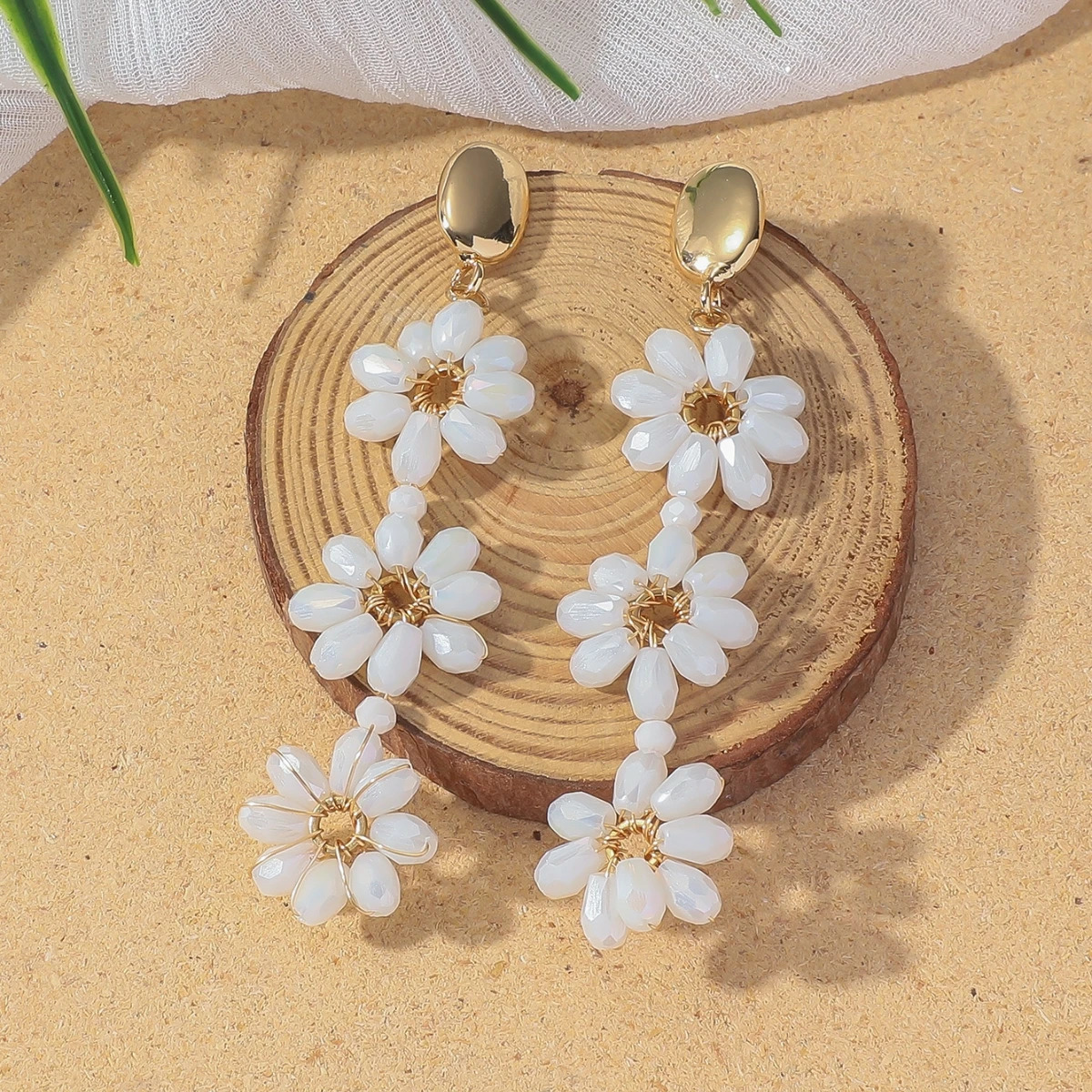 Delicate Sweet Flower Crystal Beads Drop Earrings for Women Girls Bohemian Multicolor Handmade Long Earrings Summer Jewelry Gift 250514