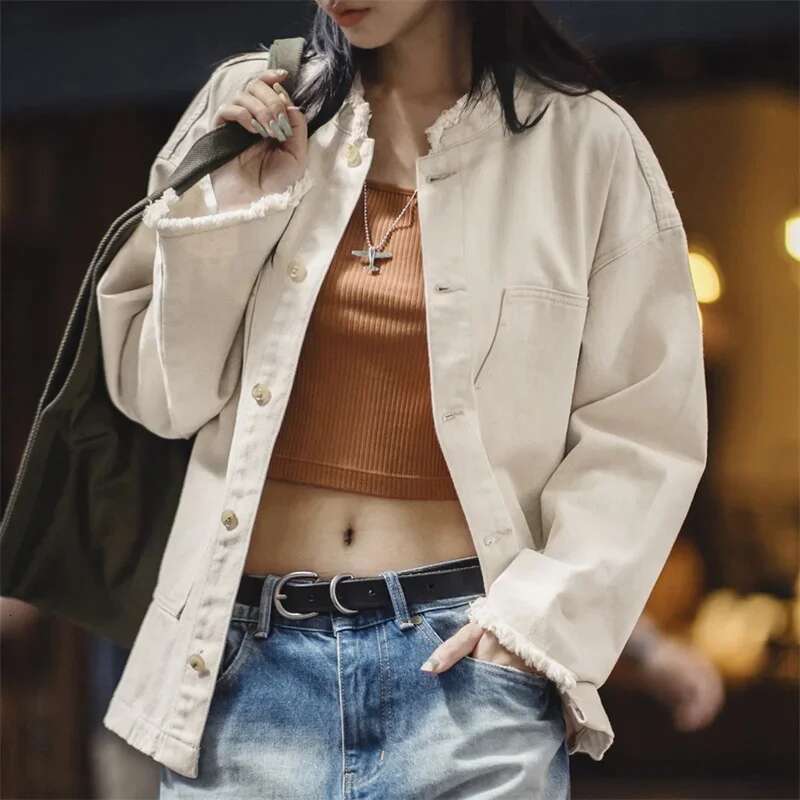 Maden Women's American Jacket Casual Loose Design Sense Pure Cotton Denim Coat Autumn Winter
