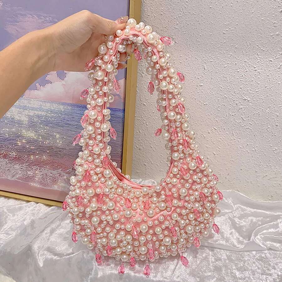 Sweet Fresh Cute Beaded Dia Inlaid Shoulder Messenger Bag Lady Banquet Underarm Bags Fashion Evening Shell Handbag Totes