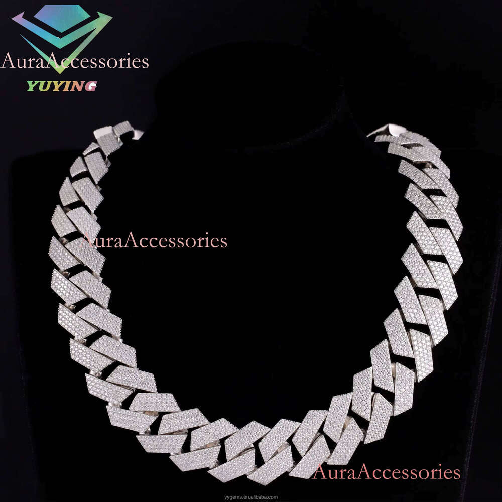 20mm 24mm Heavy Fine Jewelry S Sier Hip Hop Necklace VVS Moissanite Cuban Link Chain